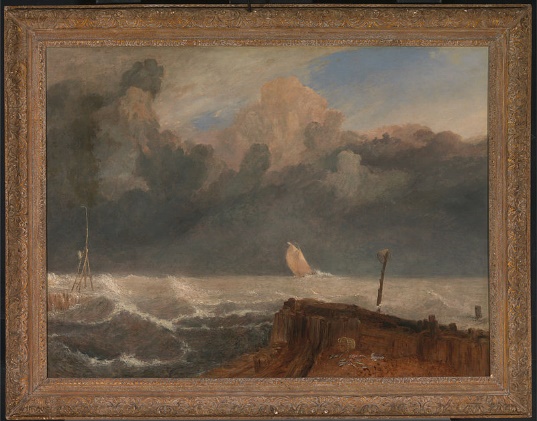 Painting of the sea with some boats